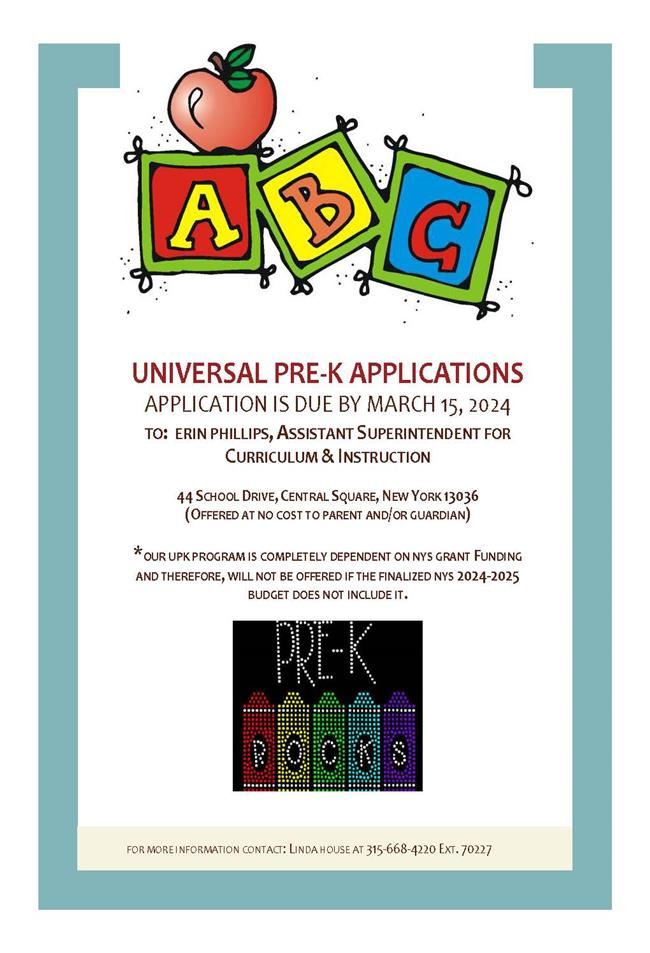 pre-k applications flyer CSSD 24-25